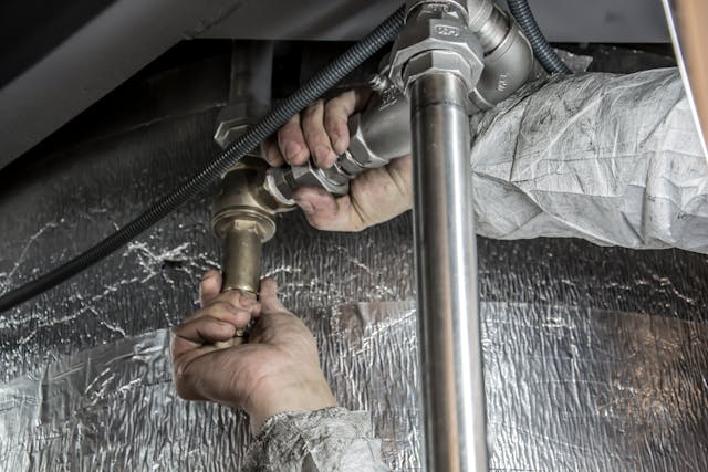 person working with pipes